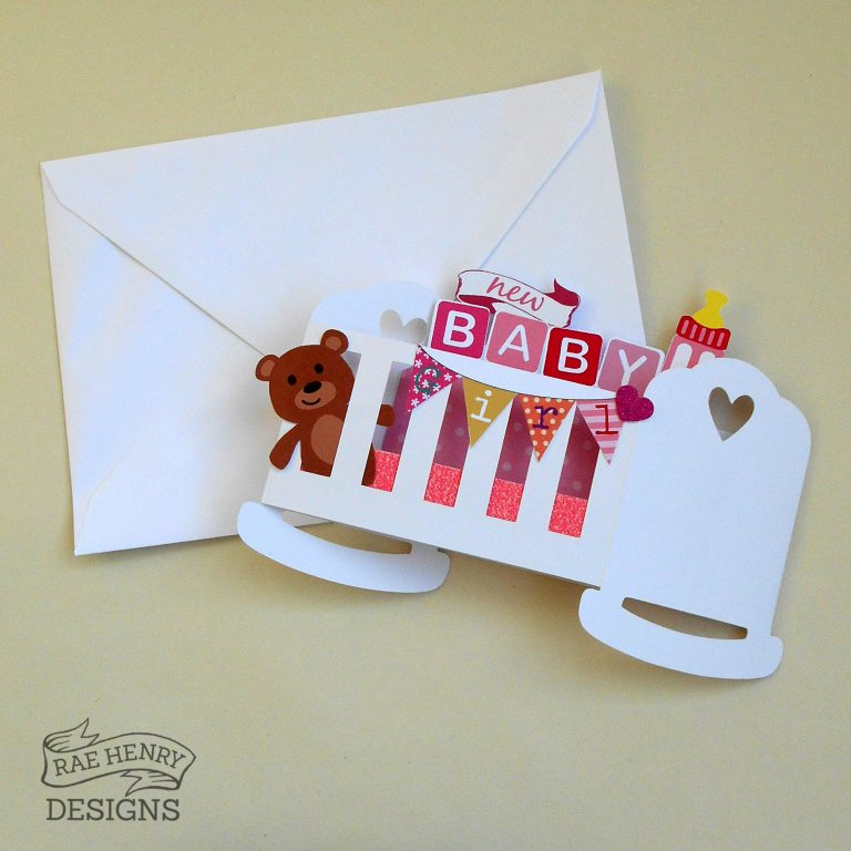 Pop Up New Baby Card Pink Cot