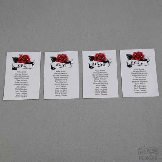 Tattoo Roses Table Plan Cards