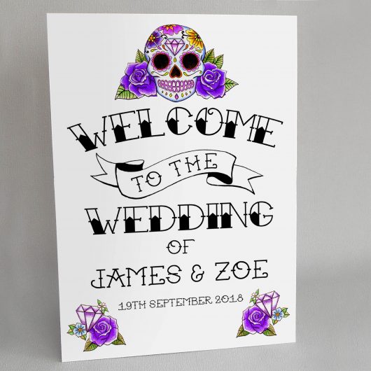 Purple Sugar Skull Wedding Welcome Sign