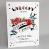 Swallows and Roses Wedding Welcome Sign