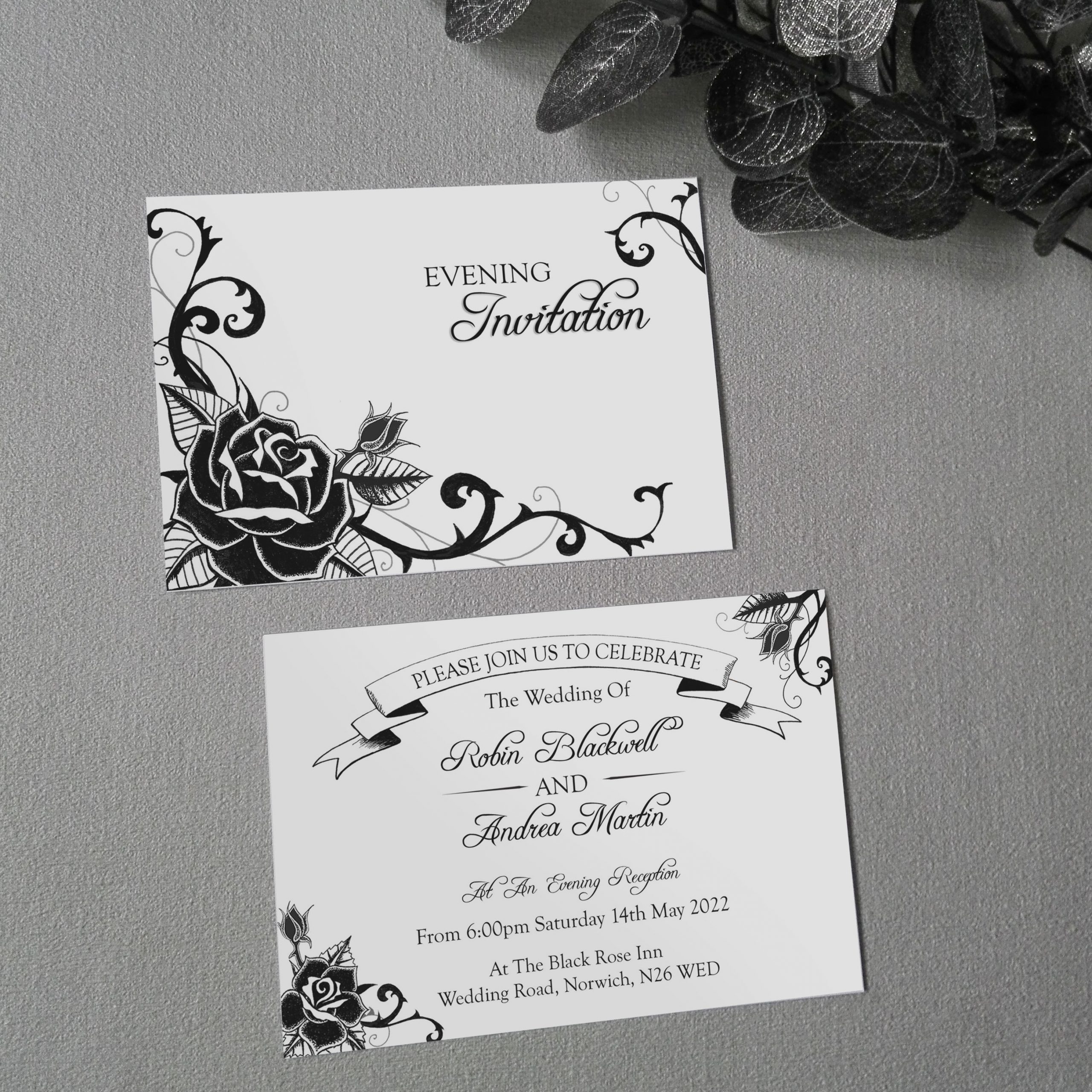 gothic rose wedding invitation
