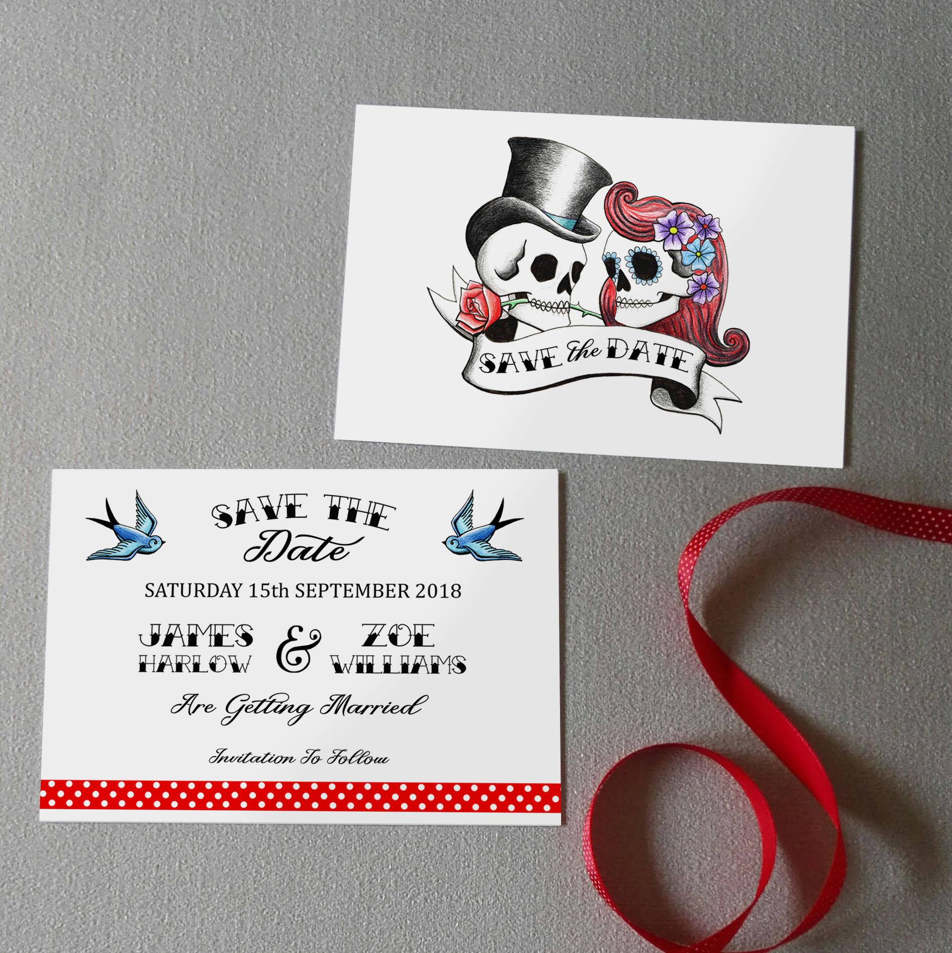 rockabilly skull save the date