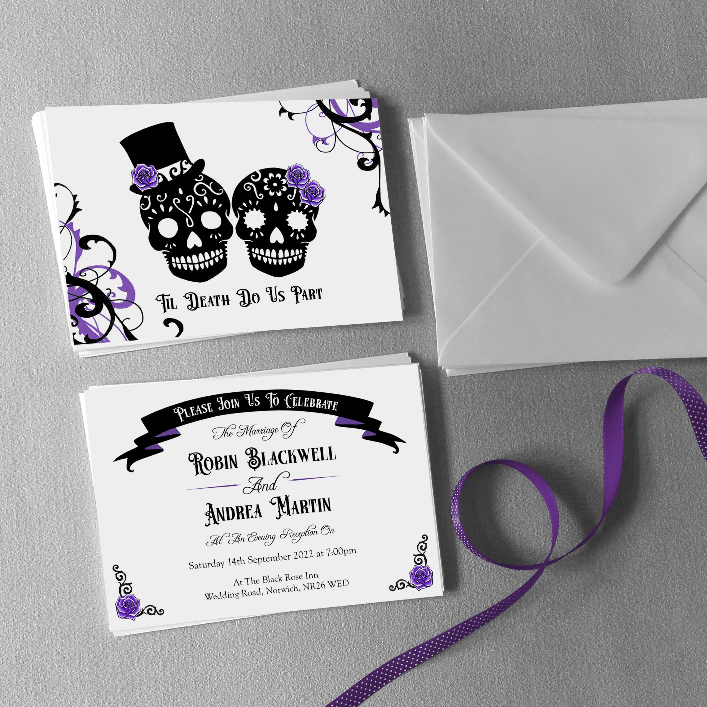 gothic sugar skulls invitations