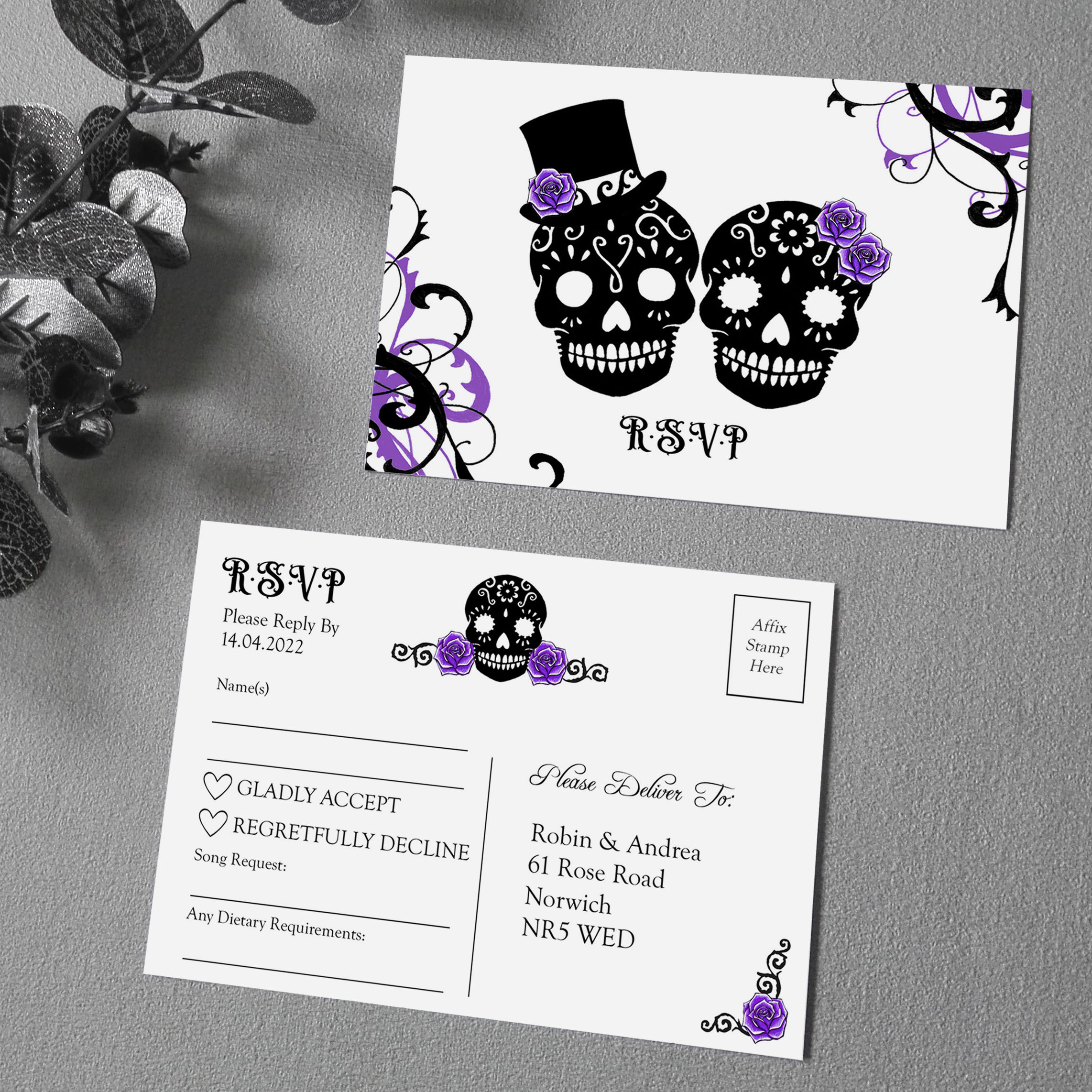 gothic sugar skulls invitations