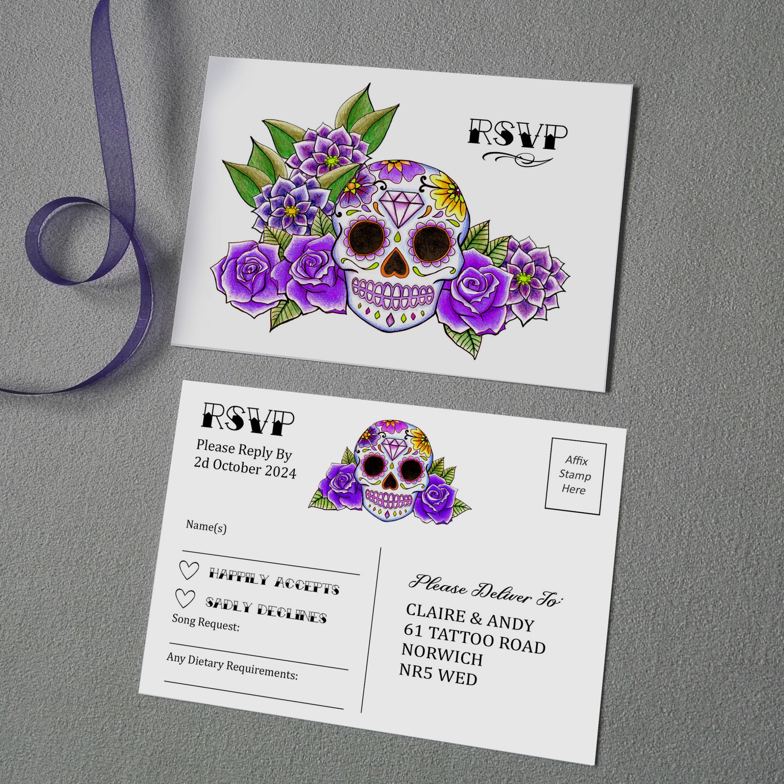 sugar skull wedding invitations