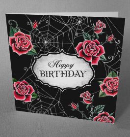 Webs and Red Roses Birthday Card