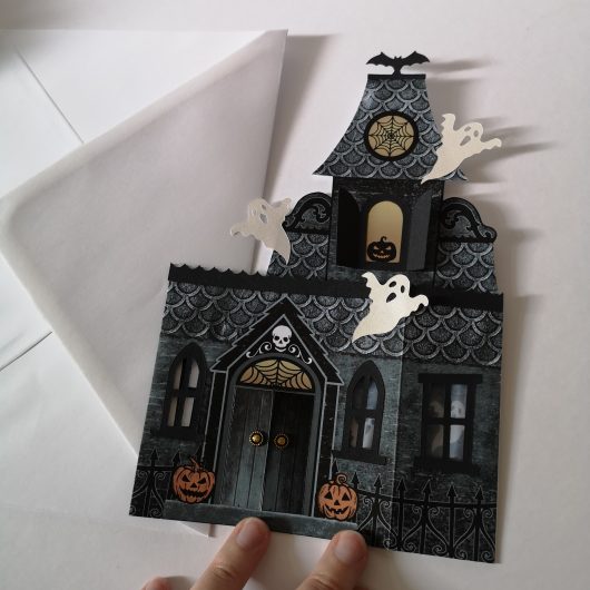 haunted house pop up halloween card