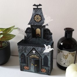 haunted house pop up halloween card